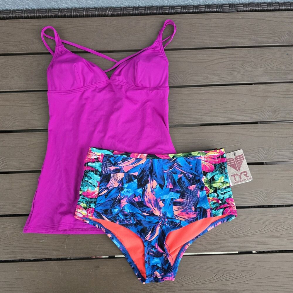 TYR Women's Pink Brooke Tank & Nene High Waist Bikini Bottom (S) New Sample